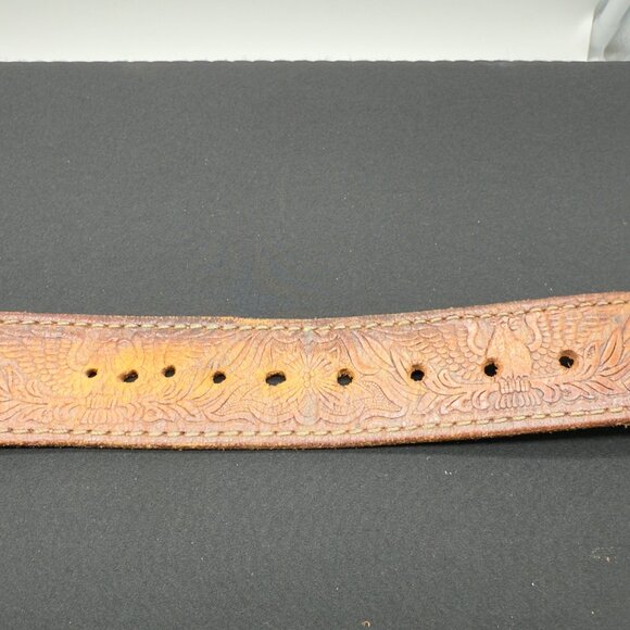 Vtg Western Justin Tooled Leather Name Belt "BURT" Covered Wagon Belt Buckle 38" - Picture 8 of 11